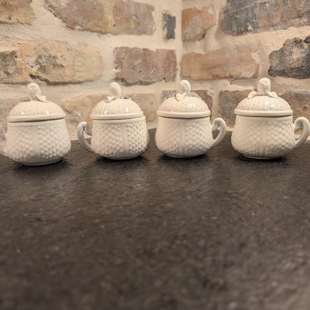 (4) Vintage Pot de Creme Cup w/Lid Strawberry Design Made in Italy